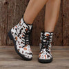 Women's Skull Print Martin Boots with Halloween-Themed Lace-Up Low Heel Ankle Boots 21186042C