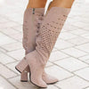 Women's Fashion High Heel Embossed Floral Side Zipper High-Calf Boots 66437396C