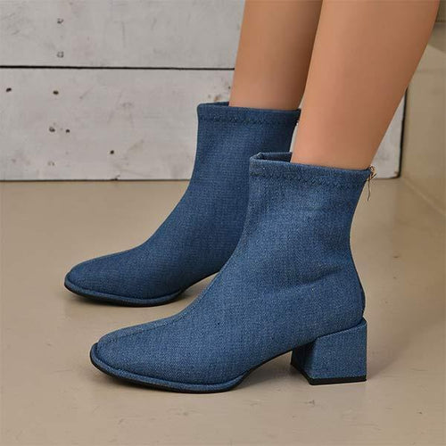 Women's Chunky Heel Rear-Zip Denim Ankle Boots 32192039C