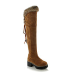 Women's Casual Lace Up Suede Thick Sole Over the Knee Boots 08731894S