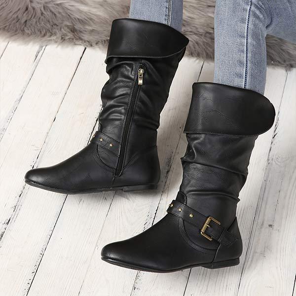 Women's Vintage Pull-On Buckle Strap Long Boots 18902503C