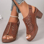 Women's Cutout Velcro Strap High Heel Sandals 10840190C