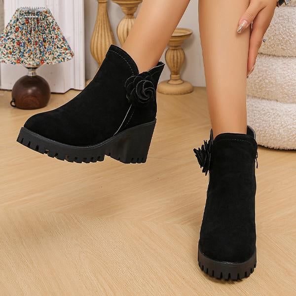 Women's Casual Flower Block Heel Ankle Boots 65897030S