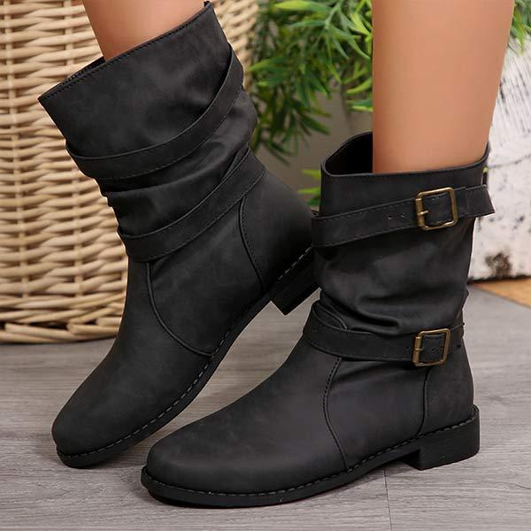 Women's Belt Buckle Pleated Mid-Calf Boots 12744355C