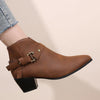 Women's Fashionable Retro Belt Buckle Block Heel Ankle Boots 82952903S