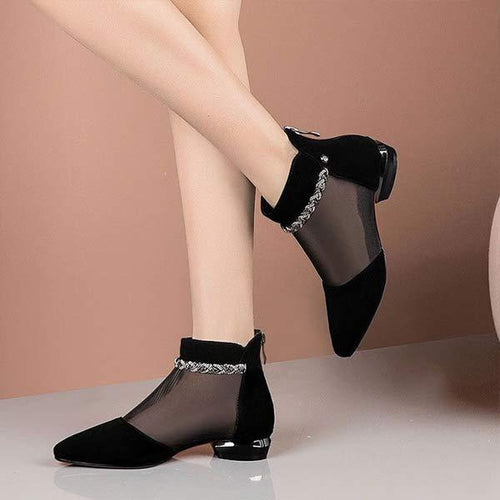 Women's Fashion Rhinestone Pointed Toe Hollow Low-Heel Sandals 10316697C