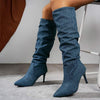 Women's Denim Stiletto High Heel Knee-High Boots 96155304C