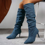 Women's Denim Stiletto High Heel Knee-High Boots 96155304C