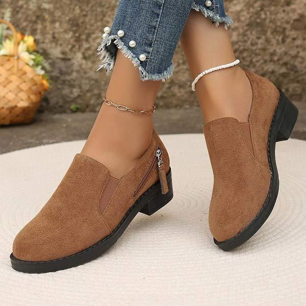 Women's Square Heel Slip-On Shoes with Zipper Decoration 94000847C