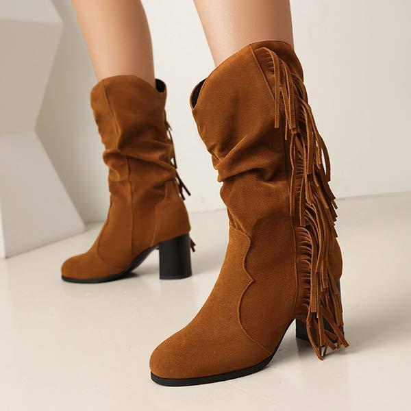 Women's Tassel Chunky-Heel Western Cowboy Boots 78717830C