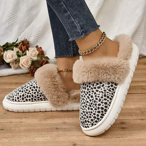 Women's Casual Faux Fur-Lined Cotton Slippers with Fluffy Trim 18136929C