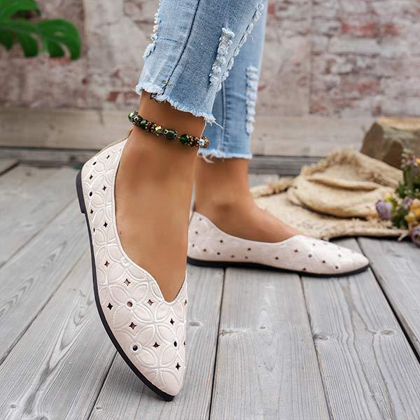 Women's Pointed Toe Shallow Mouth Breathable Hollow Flat Shoes 90221808C