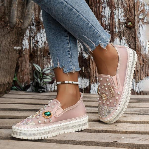 Women's Fashionable Rhinestone Beaded Mesh Loafers 83633262S