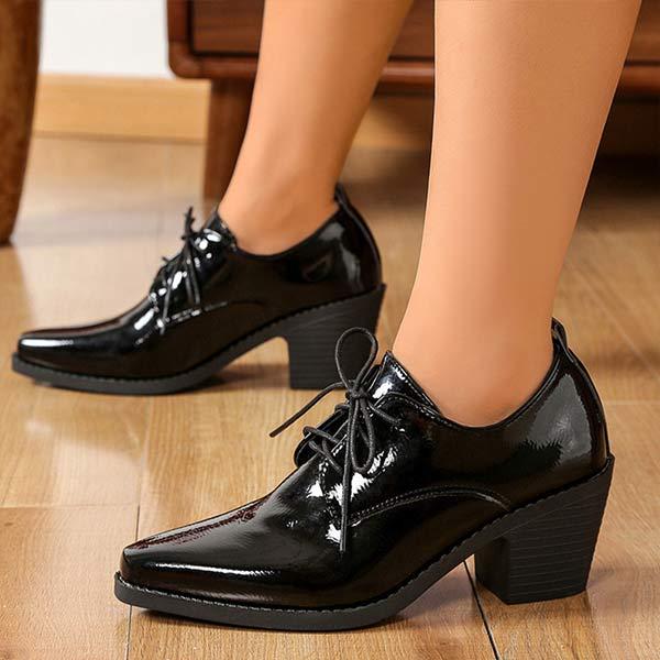 Women's Pointed Toe Lace-Up Thick Heel Shoes 33532590C