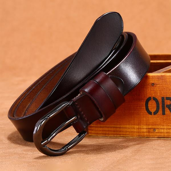 Women's Leather Pin Buckle Solid Color Vintage Belt 95410838C