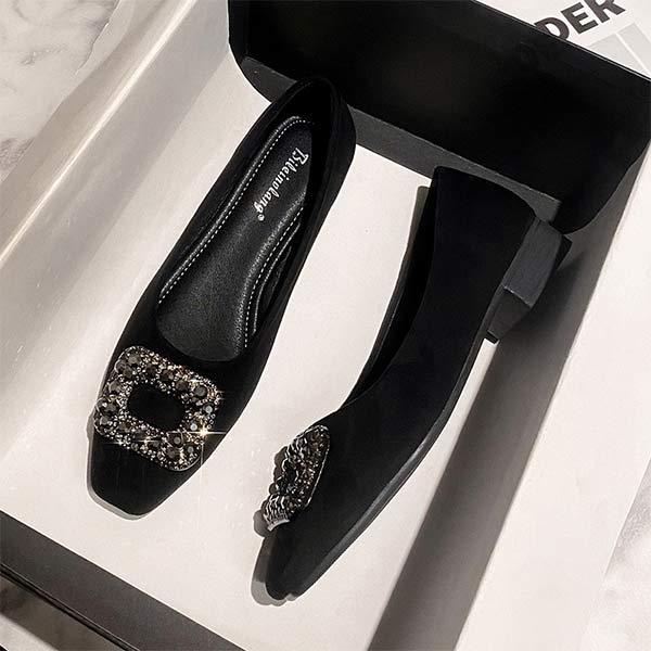 Women's Square-Toe Low-Heel Flats with Rhinestone Buckle 47621049C