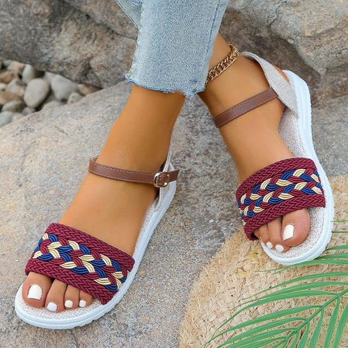 Women's Retro Casual Braided Buckle Flat Sandals 22364739S