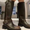 Women's Vintage Chunky Heel Belt Buckle Knee-High Riding Boots 27640616C