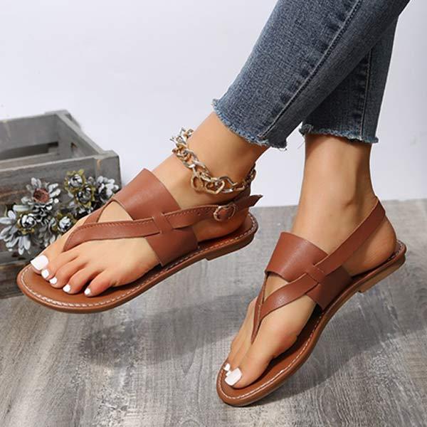 Women's Peep Toe Solid Color Flat Sandals 51952379C
