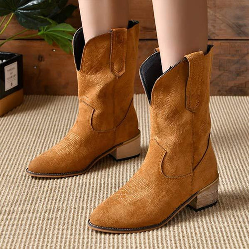 Women's Retro Square Heel Casual Mid Calf Boots 60718035C