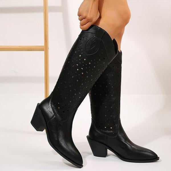 Women's Fashion Hollow Chunky Heel Knee-High Boots 25997127S