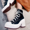 Women's Vintage High-Heeled Lace-Up Canvas Shoes 76634180C