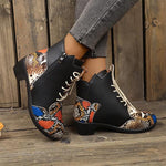 Women's Ethnic Snake Print Chunky Heel Short Boots 97769092S