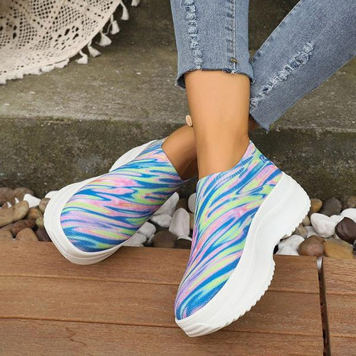 Women's Casual Color Gradient Fly Woven Platform Sneakers 31078814S