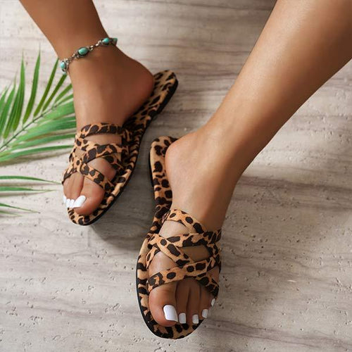 Women's Flat Fashion Leopard Print Slippers 84015590C