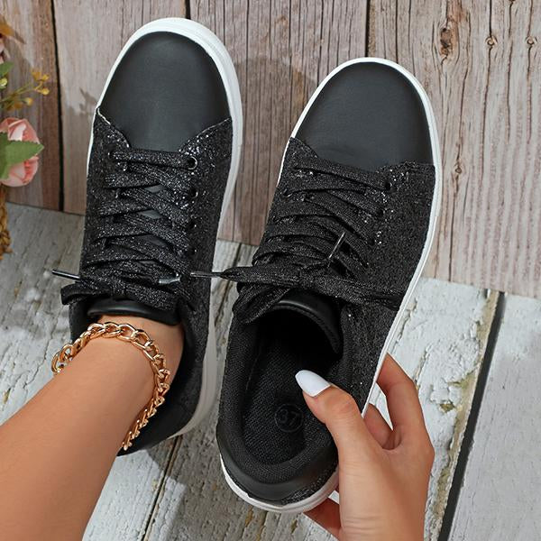 Women's Shiny Fashionable Glitter Lace-Up Sneakers 16244957S