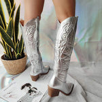 Women's Pointed Toe Western Cowboy Boots V Mouth But Knee Knight Boots 67758862C