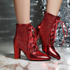 Women's Fashion Sequin-Patch High-Heel Ankle Boots 31166104C