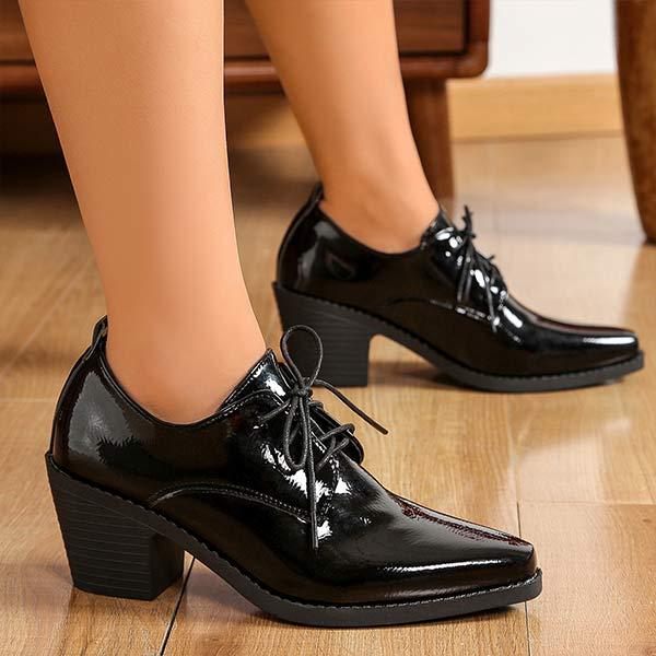 Women's Pointed Toe Lace-Up Thick Heel Shoes 33532590C