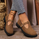 Women's Retro Round Toe Belt Buckle Shoes 95309567C