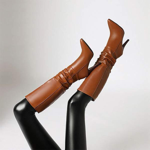 Women's Pointed Toe Ruched Knee-High Boots 80757483C