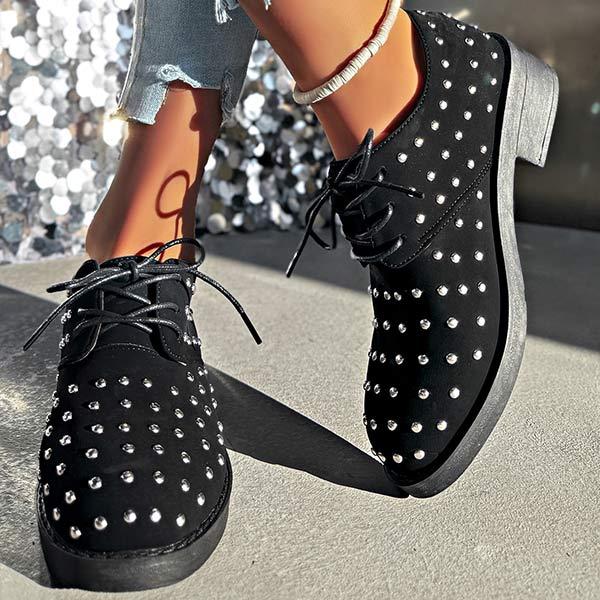 Women's Low-Heeled Metal Rivet Lace-Up Lazy Fashion Shoes 04244857C