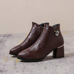 Women's Pointed Toe Block Heel Side Zipper Vintage Ankle Boots 48873288C