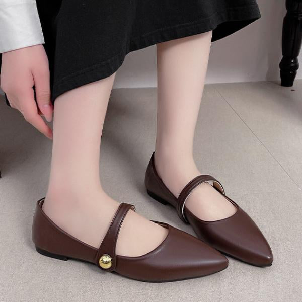 Women's Casual Pointed Toe Metal Buckle Slip-On Flats 96768528S