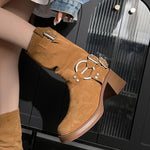 Women's Fashion Buckle Chunky Heel Martin Boots 83528295S