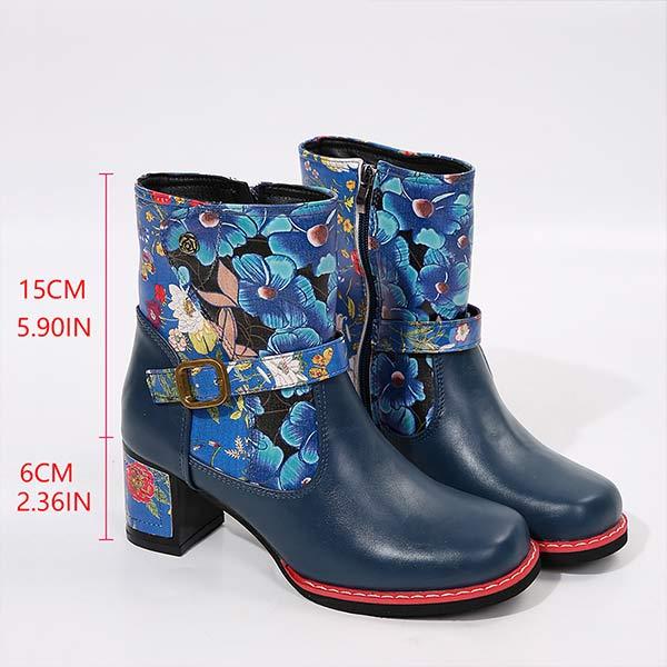 Women's Printed Thick Sole Thick Heel Short Boots 43877469C