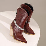 Women's Fashion Metal Chain Pointed Toe Booties 03938256S
