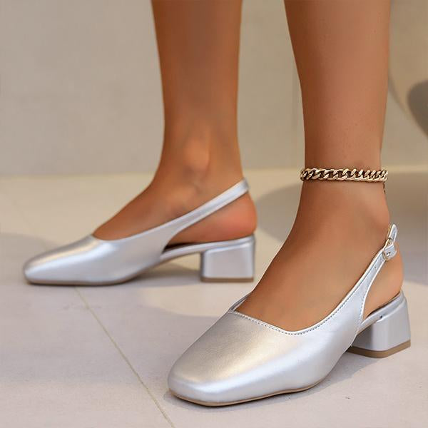 Women's Fashionable Silver Block Heel Sandals 80040851S