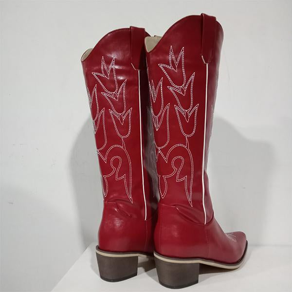 Women's Vintage Embroidery Chunky Heel Western Boots 14839752S