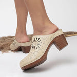 Women's Comfortable Chunky Heel Hollow Slippers 52821420C