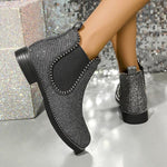 Women's Fashion Rhinestone Flat Ankle Boots 96683698S