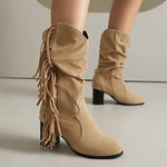 Women's Tassel Chunky-Heel Western Cowboy Boots 78717830C