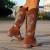 Women's Fashionable Embroidered Chunk Heel Knee-High Boots 98270378S