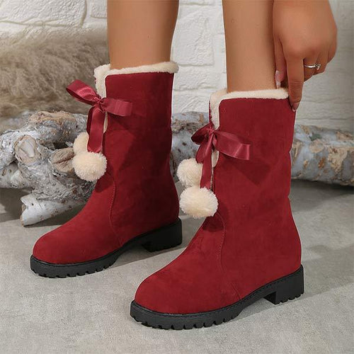 Women's Bowknot Furry Pom-Pom Lined Winter Boots 38841704C