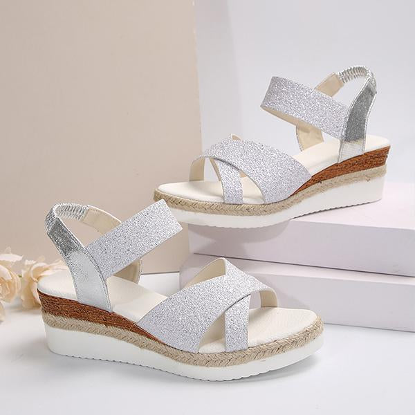 Women's Fashionable Sequined Elastic Wedge Sandals 01610169S
