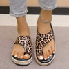 Women's Leopard Print Toe Ring Espadrille Platform Slide Sandals 30092348C